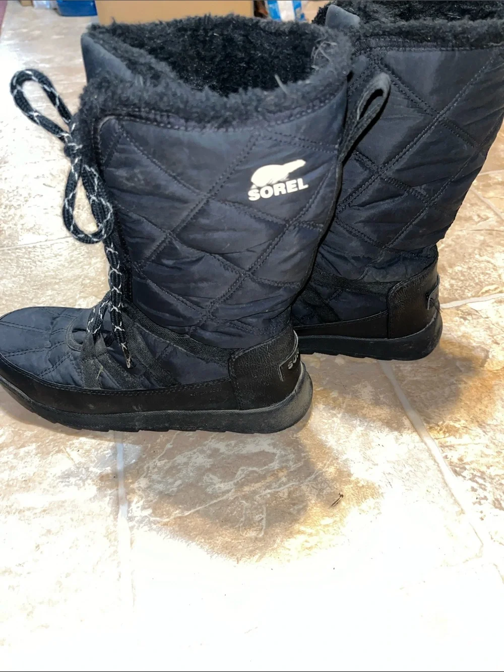 Sorel Black Winter Lace-Up Fur-Trim Snow Boots